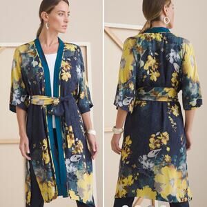 Chico's Floral Ruana Desert Garden Wrap L/XL Bright Floral Print Removable Belt